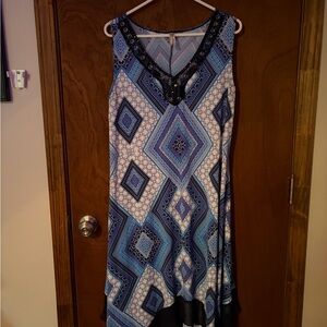 Perseption Blue and Navy Printed Sleeveless Tunic